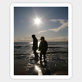 Children Silhouetted On A Beach Sticker